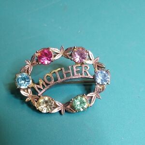 Vintage Multicolor 'Mother' Brooch Marked England Cottagecore Grandmacore